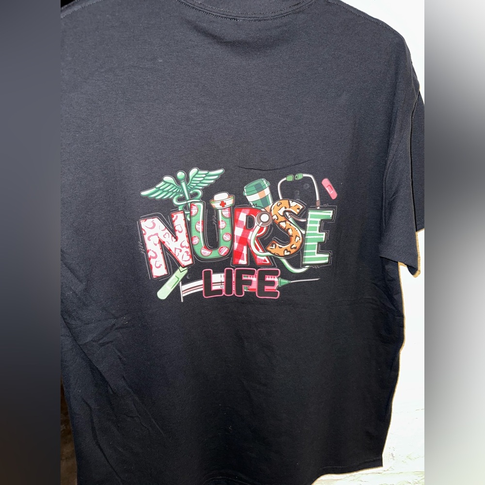 T-shirt. Size L. Logo on front and back